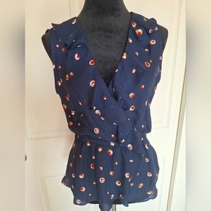 Max Studio Sleeveless Faux Wrap Blouse Navy Women's Medium
